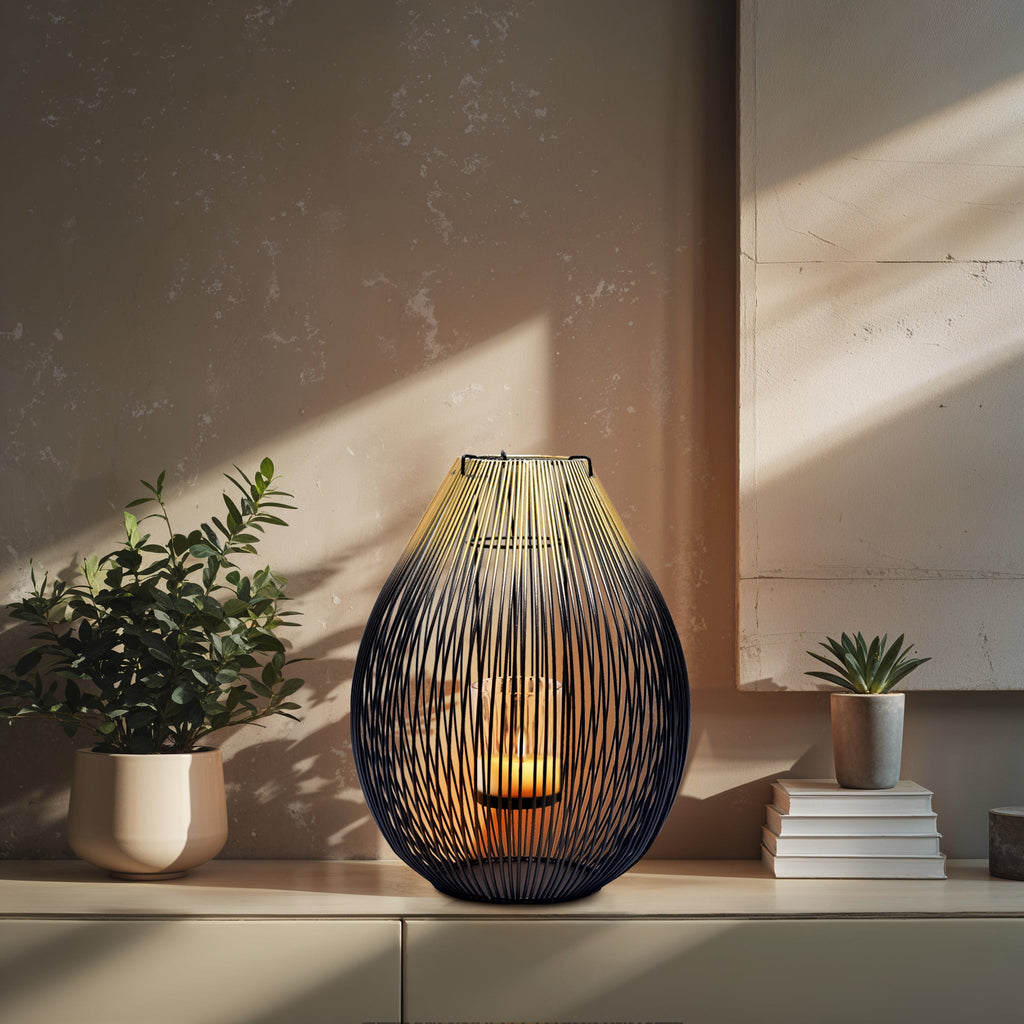Black and Gold Candle Holder Lantern
