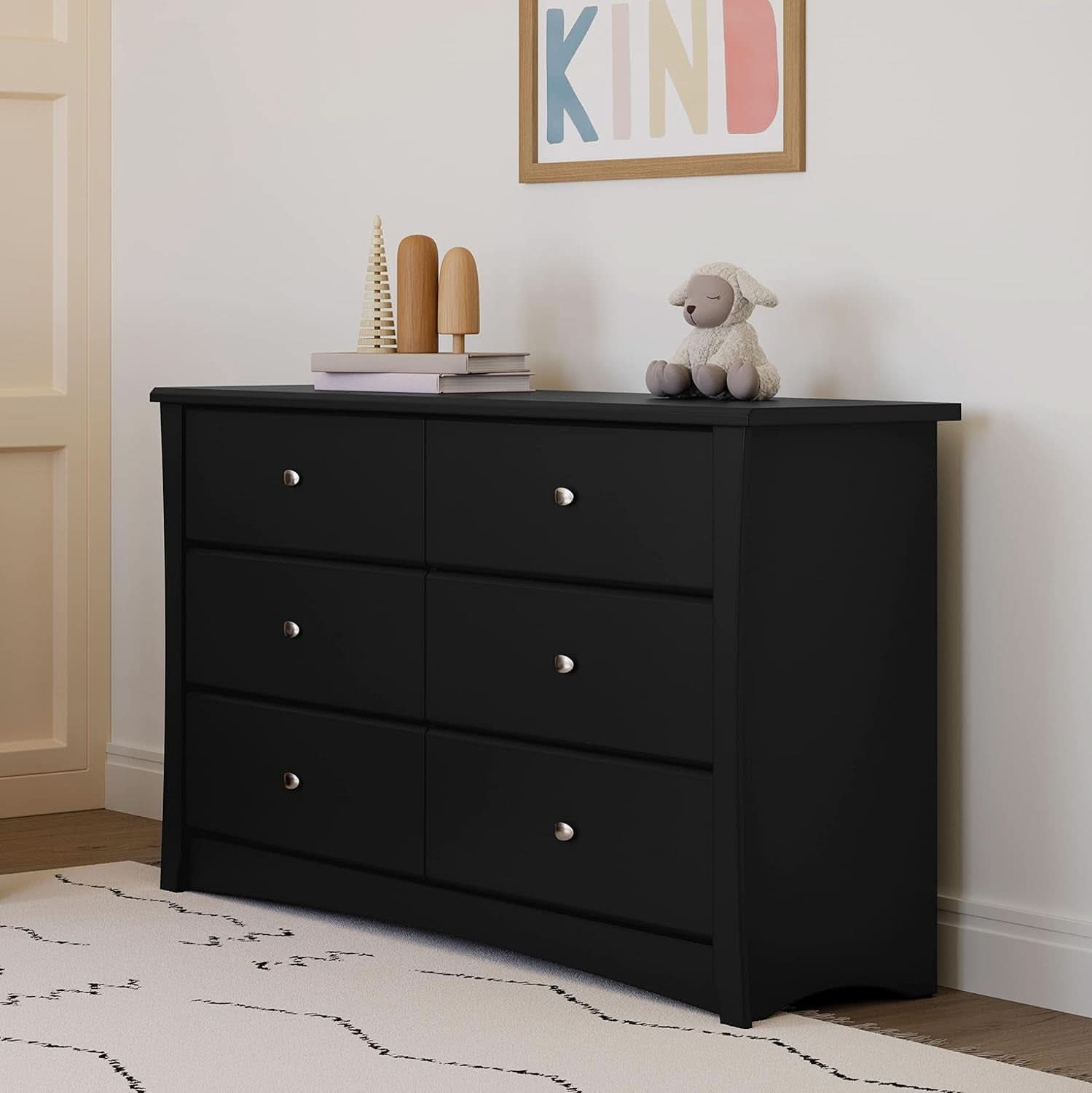 Crescent 6 Drawer Double Dresser Black GREENGUARD Gold