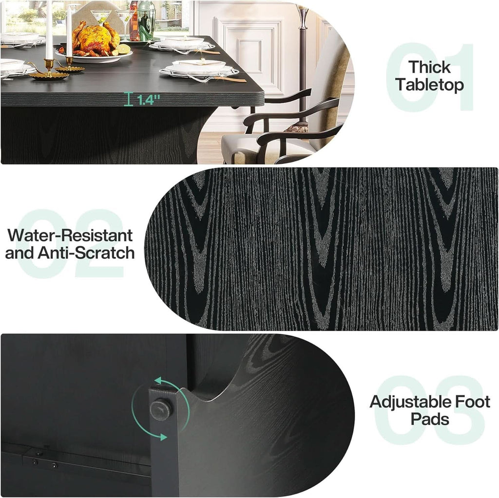 Black 63 Inch Rectangular Modern Dining Table For 4 To 6