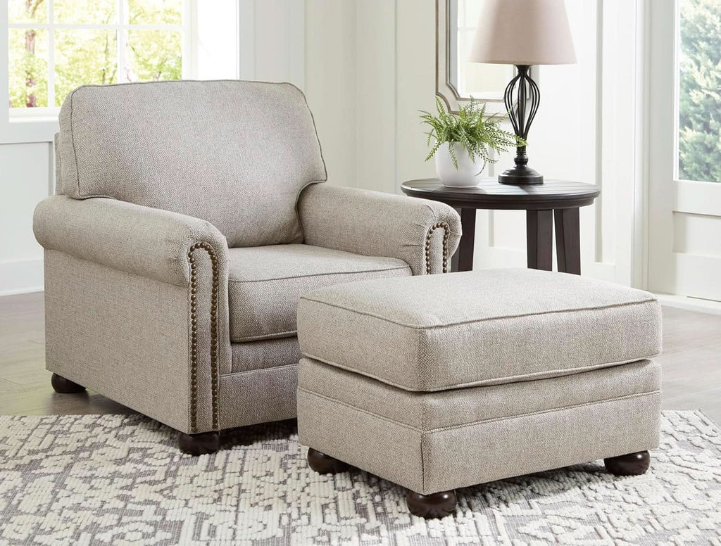 Rectangular Upholstered Ottoman Light Brown Bun Legs