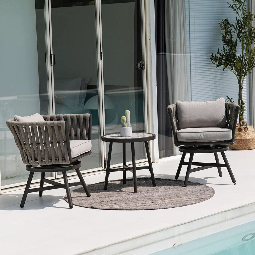 Outdoor Dining Chair Set of 3 Swivel Rope Armchairs Gray