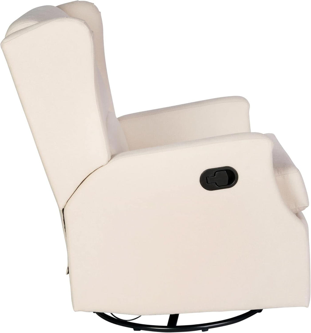 Omma Swivel Glider Rocking Recliner Cream Upholstered 3In1