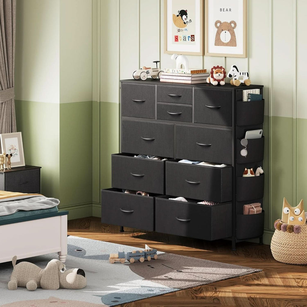 10 Drawer Dresser With Black Finish For Bedroom Storage