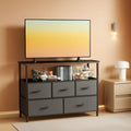 Gray TV Stand With Fabric Drawers And Wood Top 45 Inch