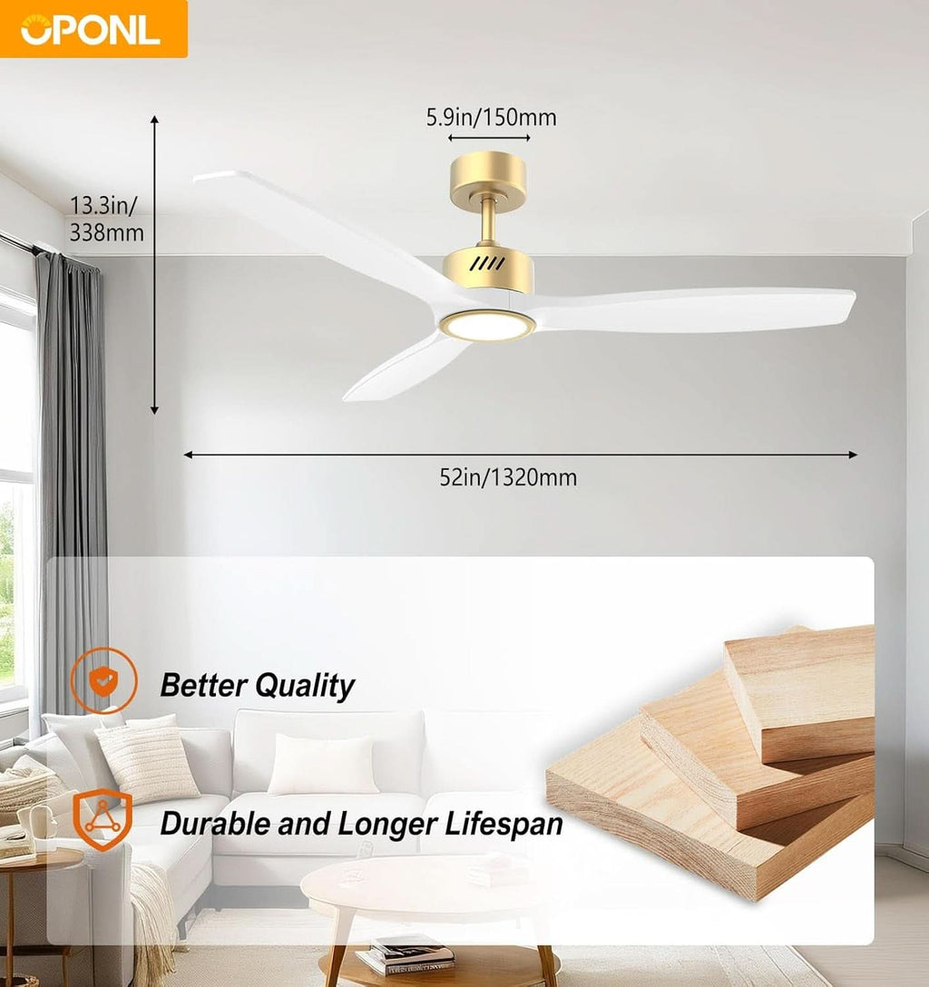 52 Inch Wooden Ceiling Fan With Integrated Light And Remote Control