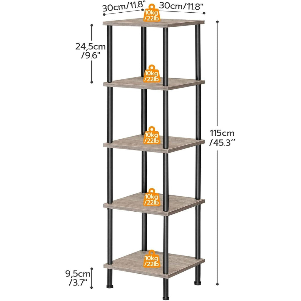 5 Tier Corner Shelf Stand Greige and Black No Tool Assembly