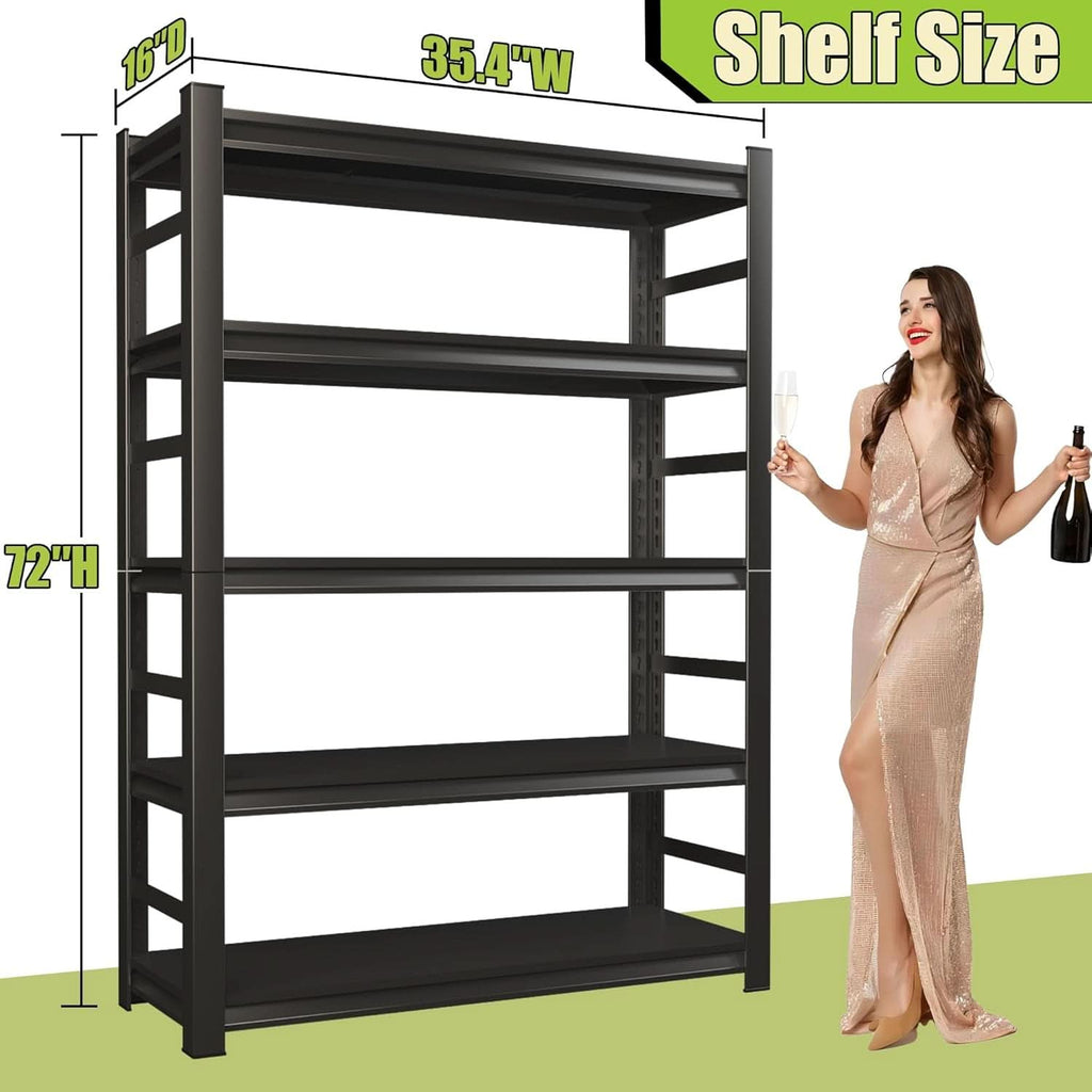 5 Tier Metal Wide Bookshelf Black Tall 72 Inch High