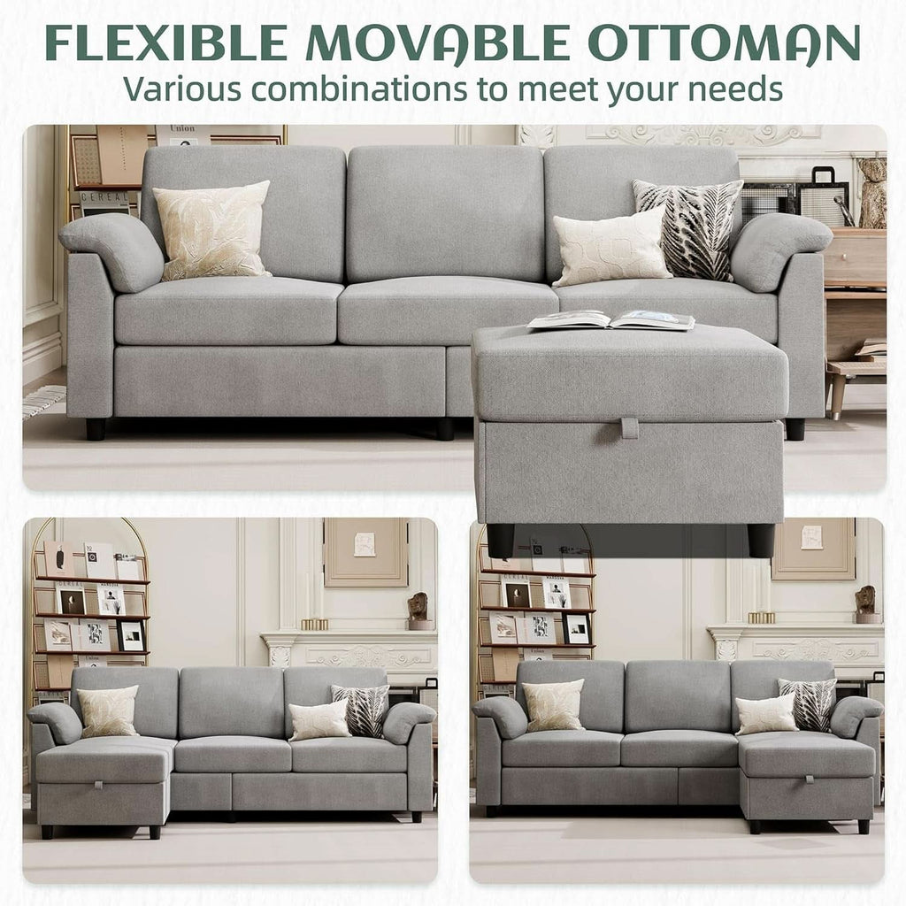 Comfortable L Shaped Convertible Sectional Sofa with Pillows