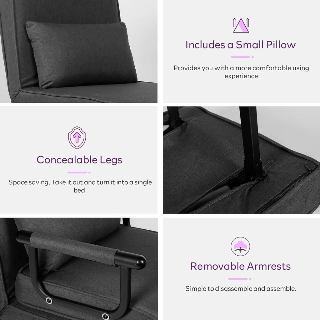 Comfy Convertible Sleep Chair Bed with Adjustable Backrest