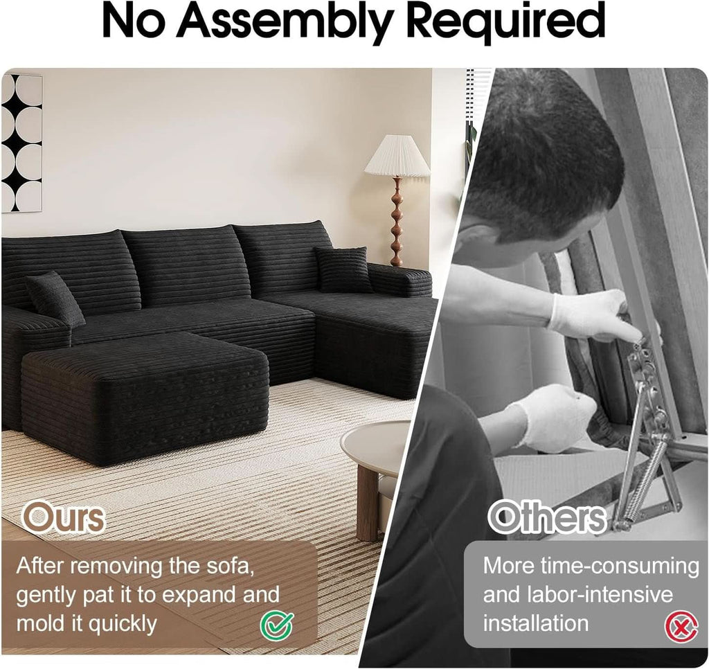 Comfy U-Shaped Sectional Sofa With Chaise And Ottoman