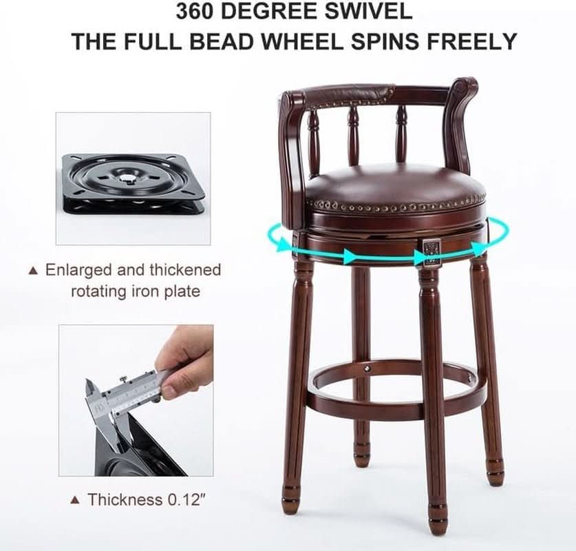 Brown Bar Height Swivel Stool With Back Rest 360 Degree 2 Pack