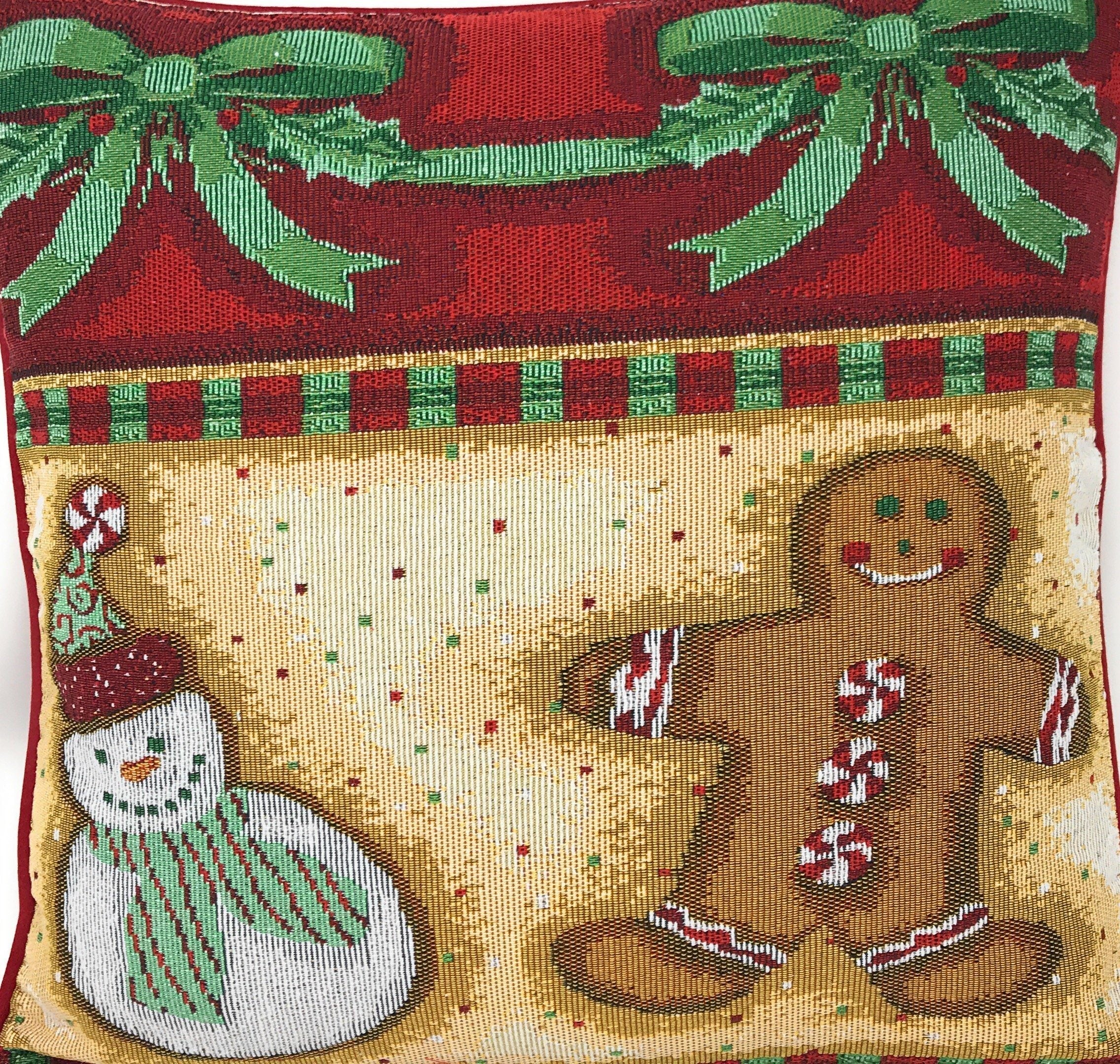 DaDa Bedding Gingerbread Snowman Woven Tapestry Throw Pillow Covers 16" x 16" (12917)