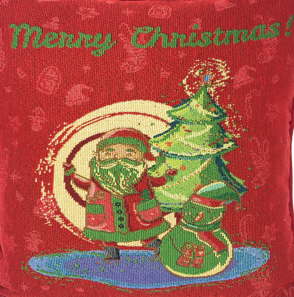 DaDa Bedding Red Santa Claus Christmas Woven Tapestry Throw Pillow Cover - 16" x 16" (17615)