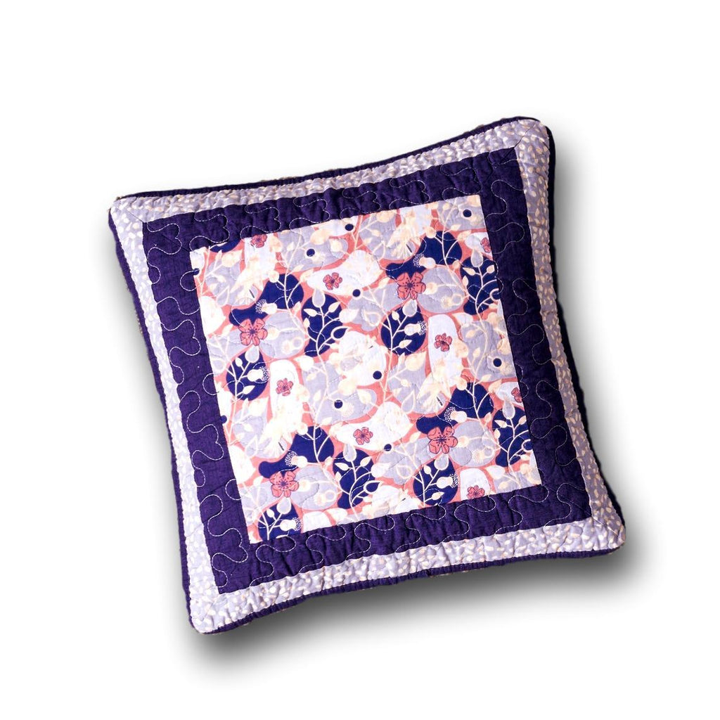 DaDa Bedding Set of 2-Pieces Peachy Blossoms Purple Floral Patchwork Throw Pillow Covers, 18" x 18" - Designed in USA (JHW877)