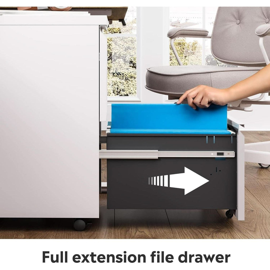 White Metal Mobile Filing Cabinet With Lock And Drawers