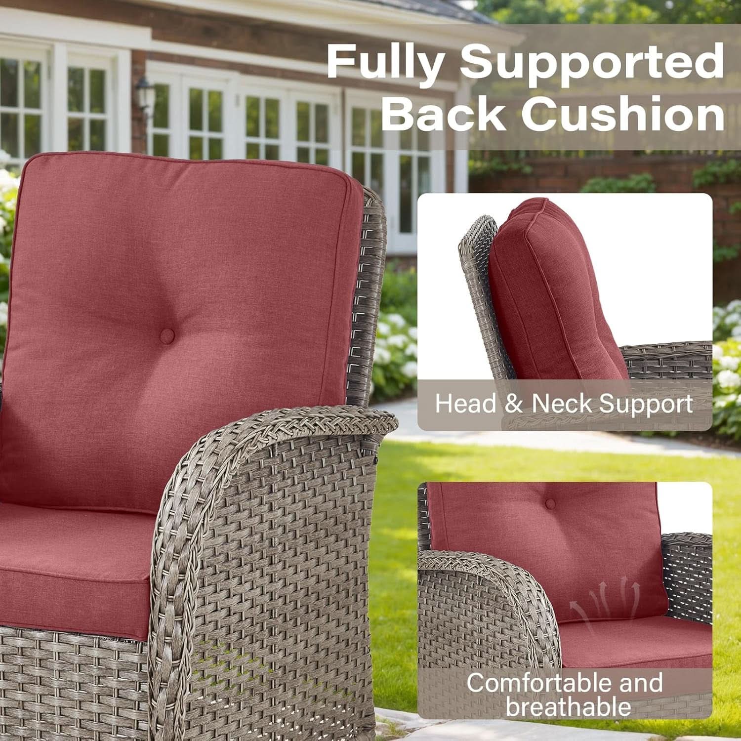 Patio Furniture Set With 50000 BTU Fire Pit Table Red Cushions