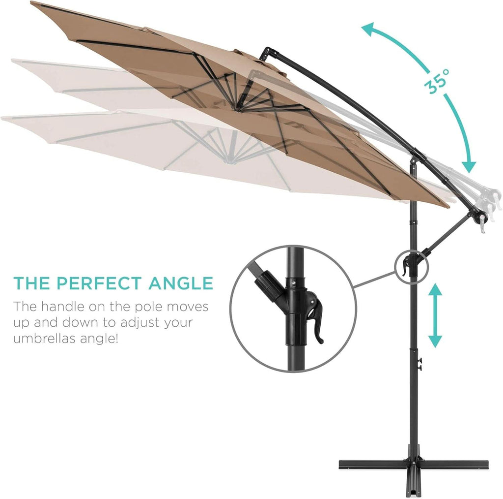 10 Ft Offset Patio Umbrella With Easy Tilt Adjustment And 8 Ribs Polyester Shade For Backyard Poolside