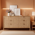 Solid Oak 55 Inch Wide Dresser With Six Drawers For Bedroom