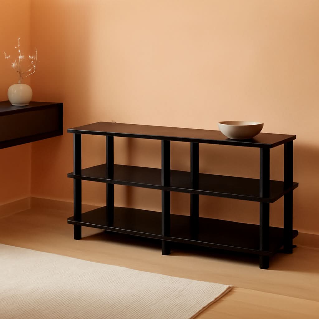 Turn-S-Tube No Tools 3-Tier TV Stand Dark Cherry And Black