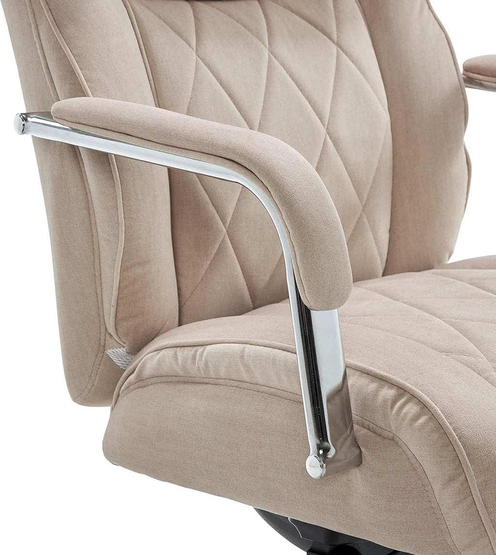Quilted Leather Executive Office Chair With Lumbar Support Cream