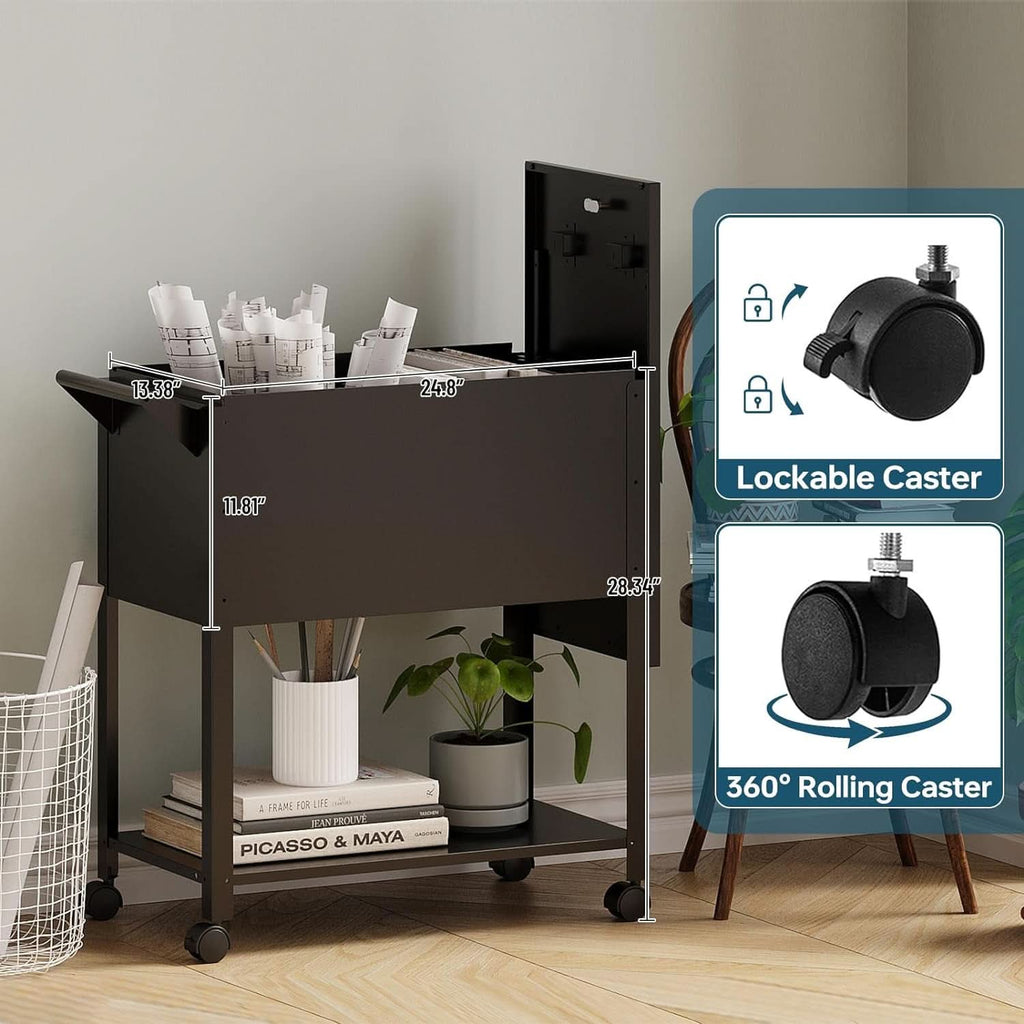 Locking Rolling File Cabinet With Hanging Folders On Wheels