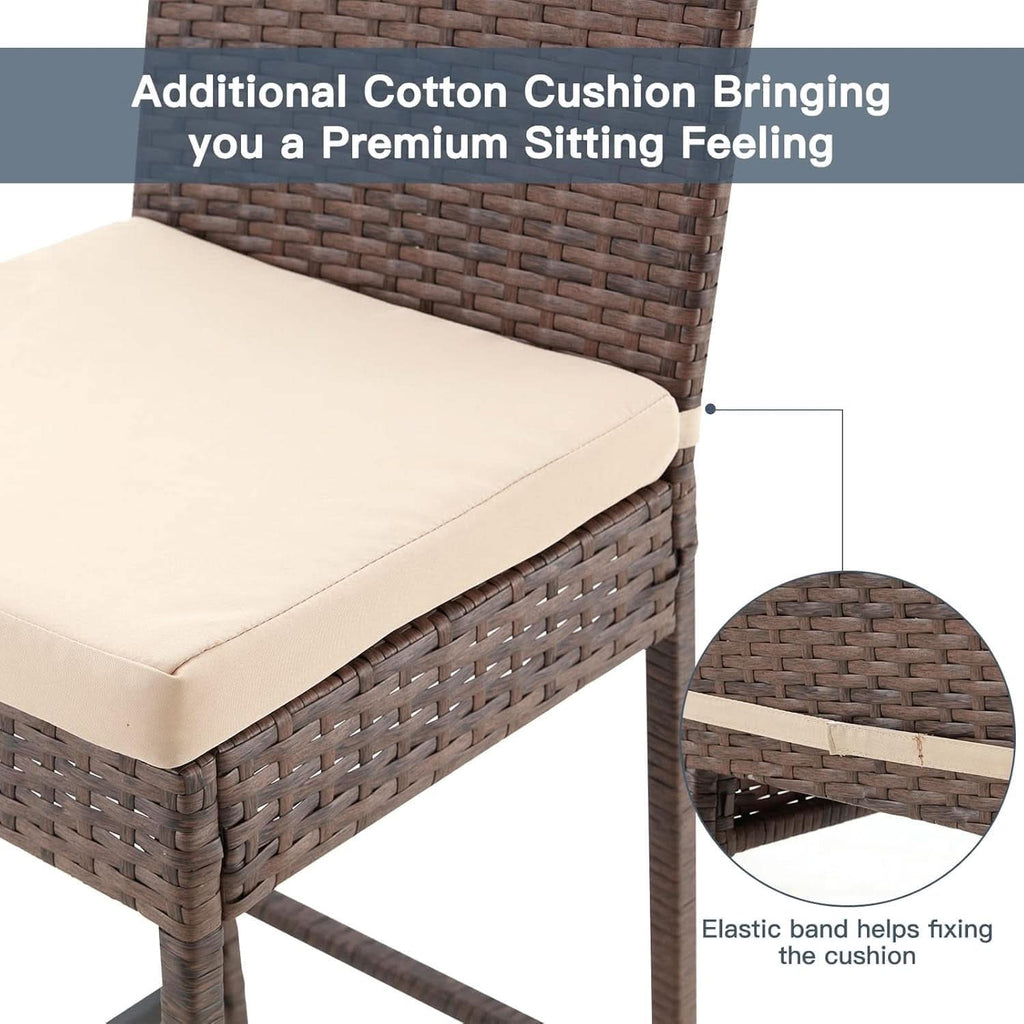 Outdoor Rattan Bar Stools Set with Cushions Comfort