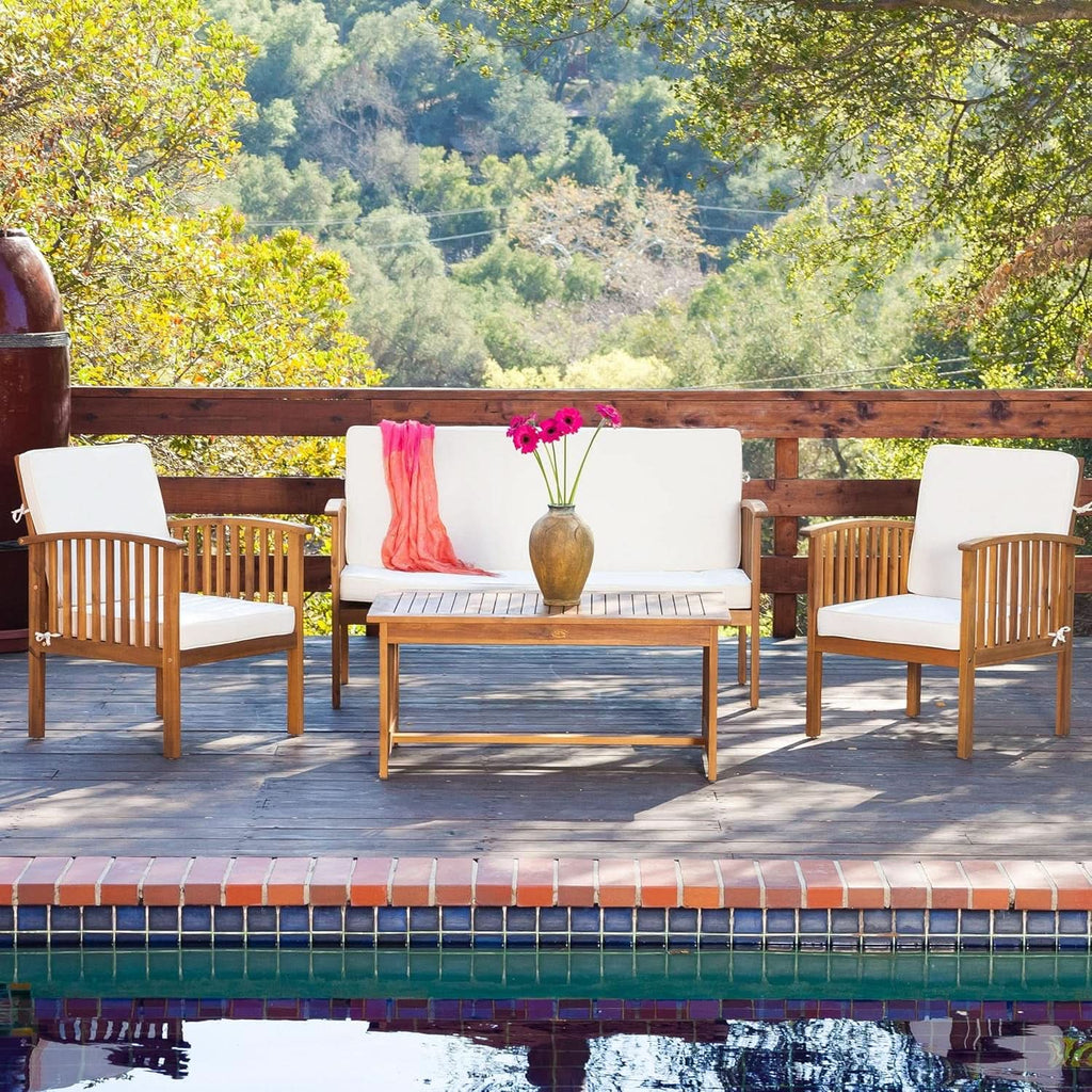 4 Piece Acacia Wood Patio Set for Outdoor Living Area