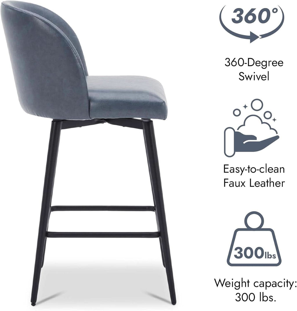 Counter Height Bar Stools 3 Pack Blue Faux Leather Swivel