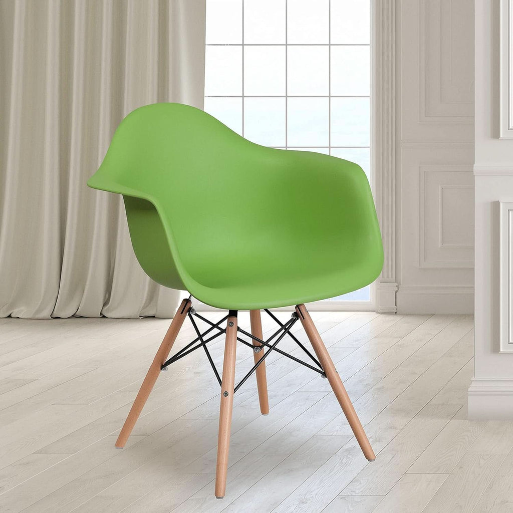 Alonza Green Plastic Chair With Wooden Legs For Dining Room