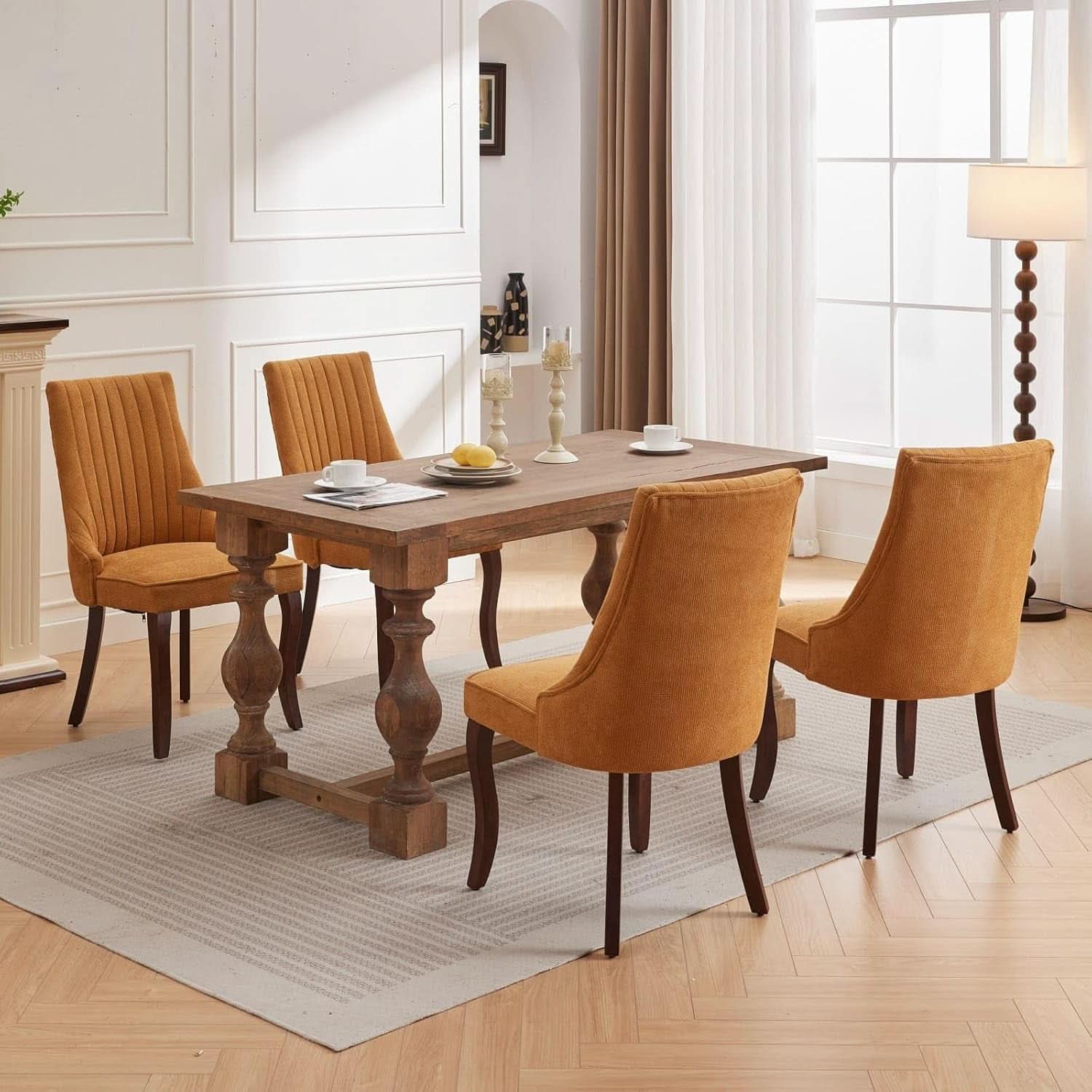 Yellow Linen Dining Chairs Set Of 4 Channel Tufted