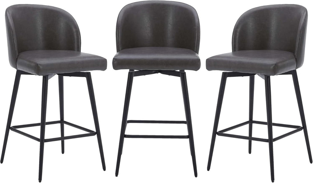 Counter Height Bar Stools Set of 3 26in Grey Faux Leather
