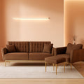 2 Piece Velvet Sofa Set With Adjustable Armrests, 70 Inch Convertible Futon Sofa Bed, Brown