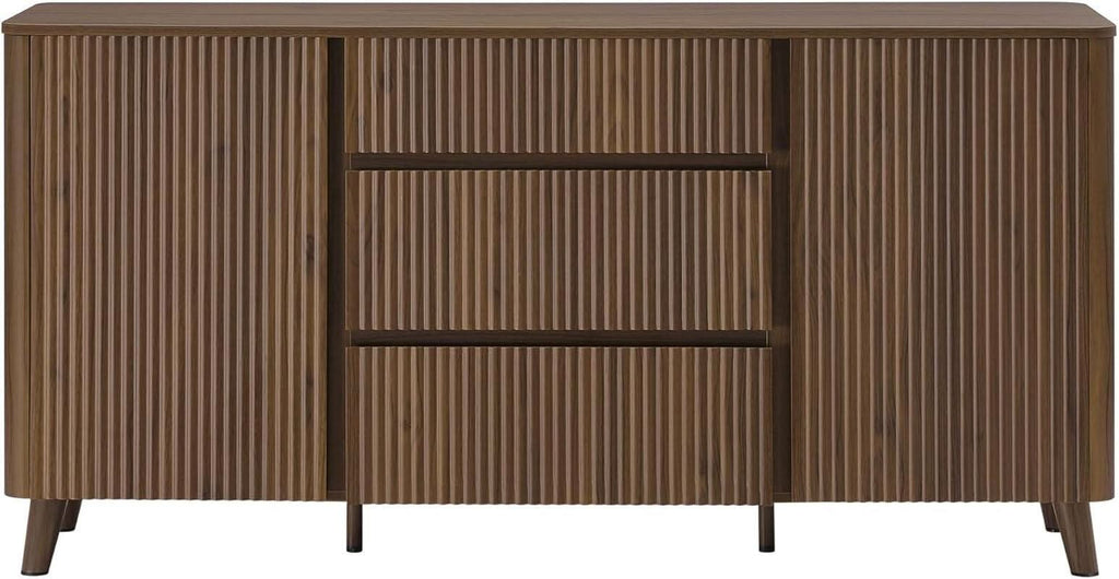 62 Inch Walnut Sideboard Buffet With Adjustable Shelves