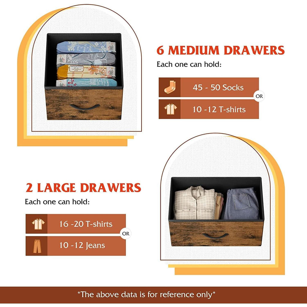 Rustic Brown Dresser With 8 Large Deep Drawers For Bedroom