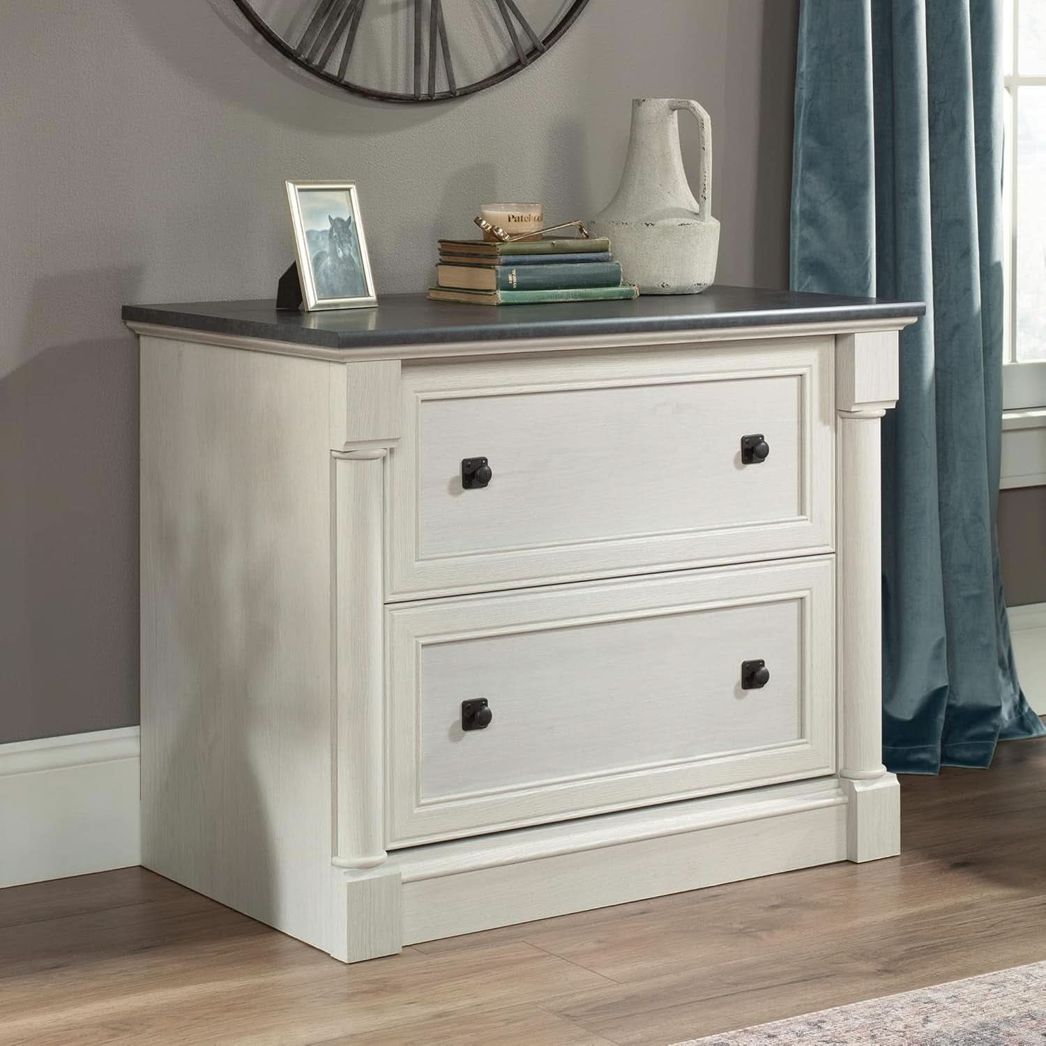 Two Drawer File Cabinet In Glacier Oak With Interlocking Drawers