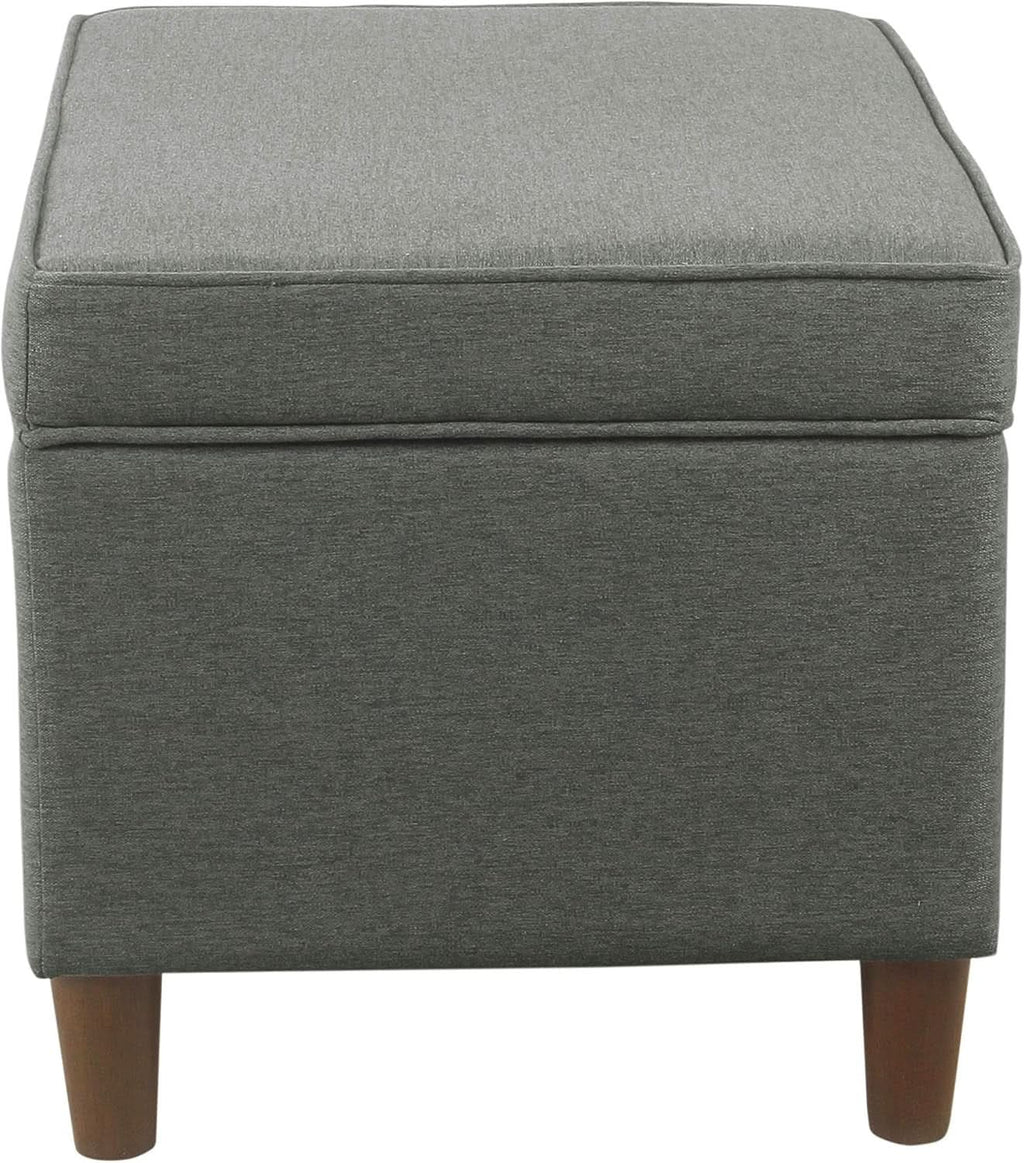 24 Inch Gray Fabric Hidden Storage Ottoman With Hinged Lid
