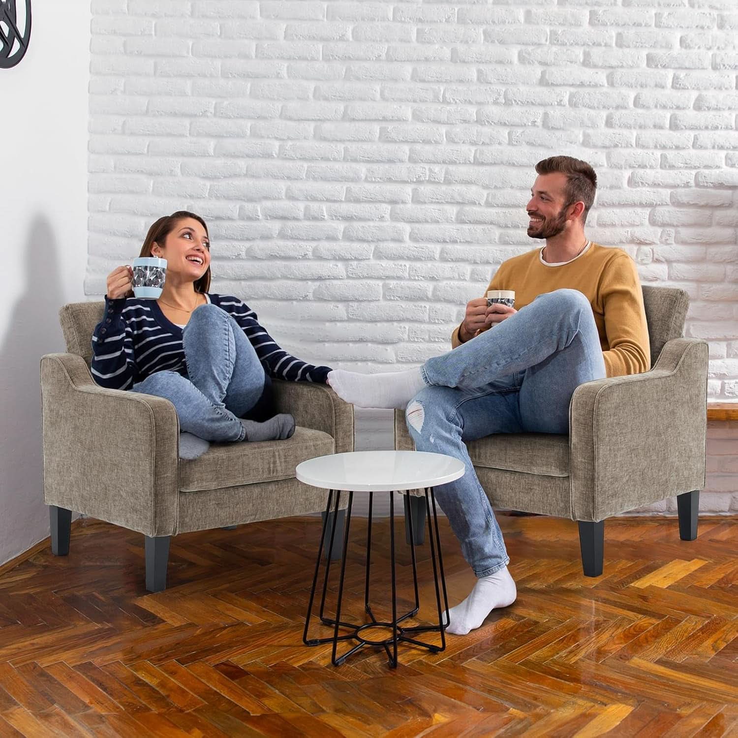 Light Brown Upholstered Midcentury Living Room Armchair