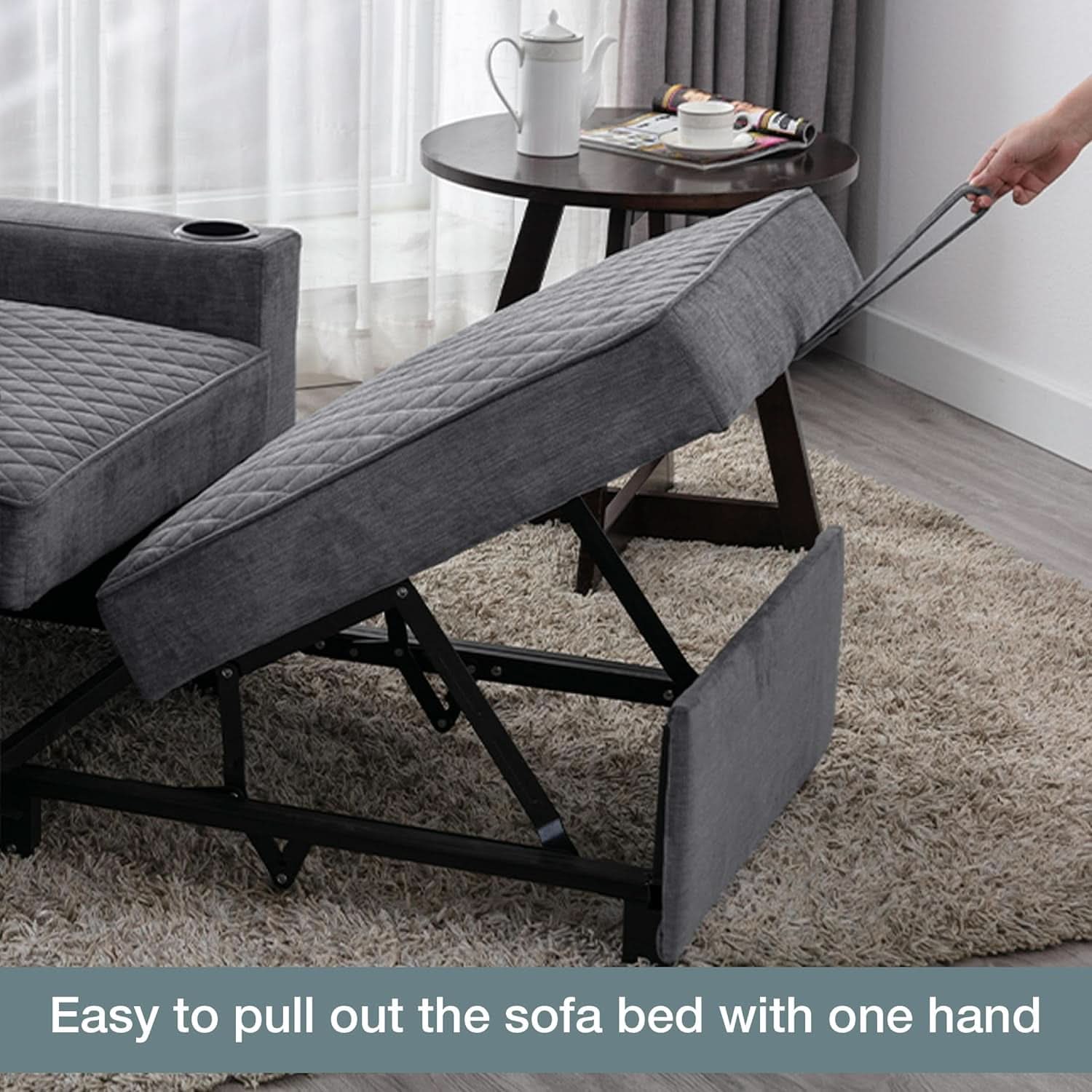 Light Grey Multifunctional Convertible Sofabed With Massage
