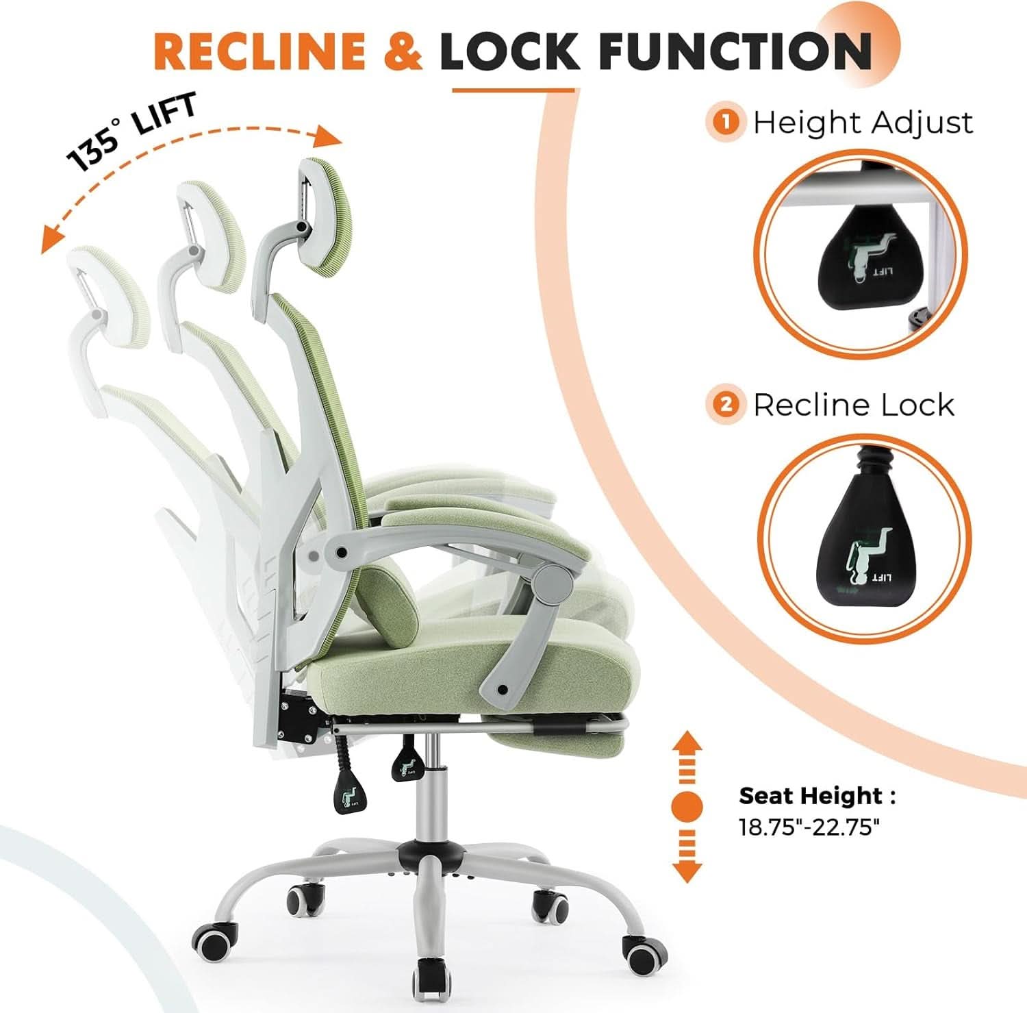 Green Ergonomic High Back Mesh Office Chair Lumbar Support