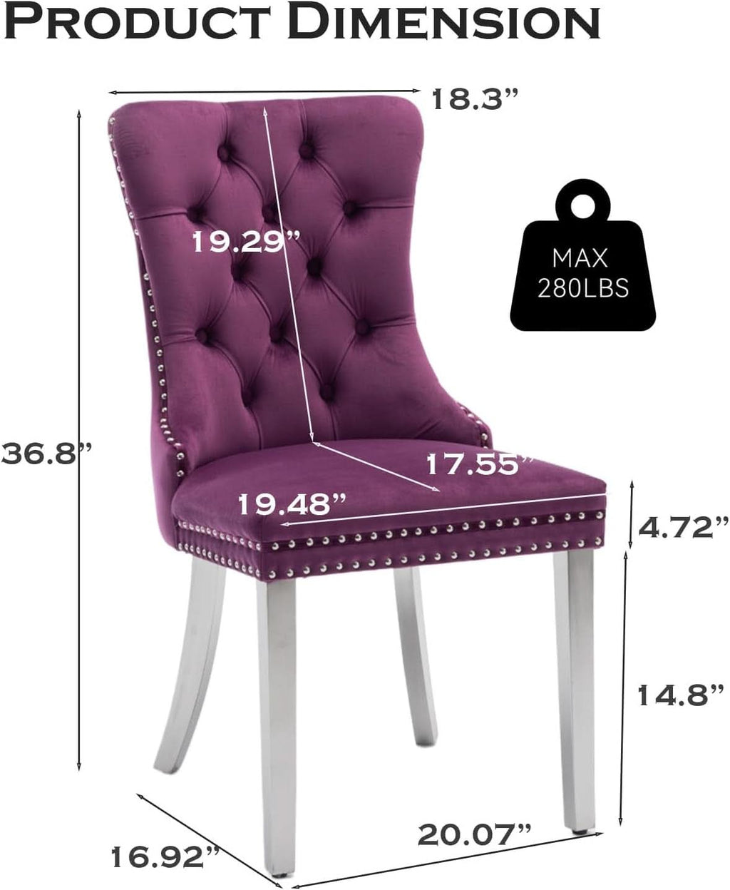 Velvet Dining Chairs Set Of 4 With Nailhead Trim And Silver Plated Legs
