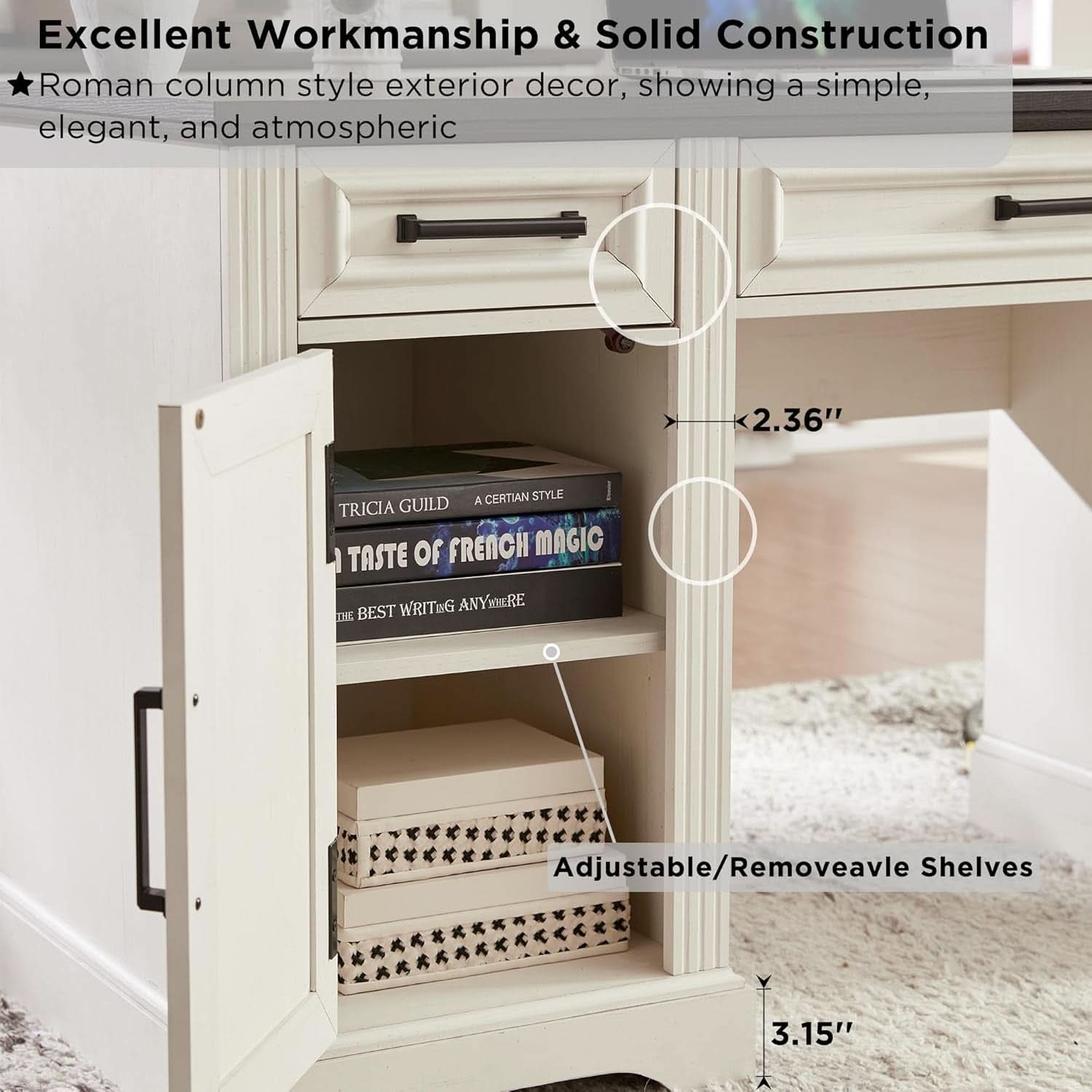 Farmhouse 76 Inch White Industrial Grade Desk Hutch