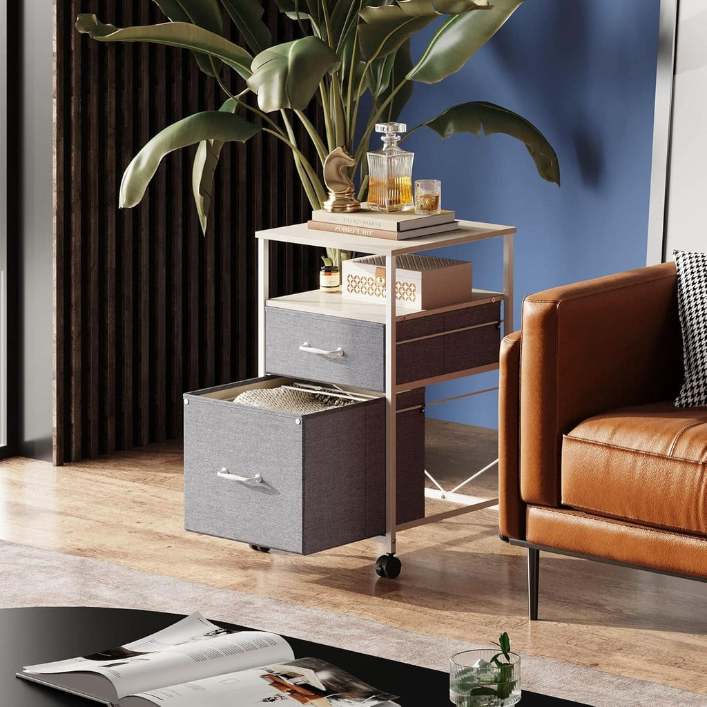 2 Drawer Mobile File Cabinet Rolling Printer Stand With Open Storage Shelf Light Grey