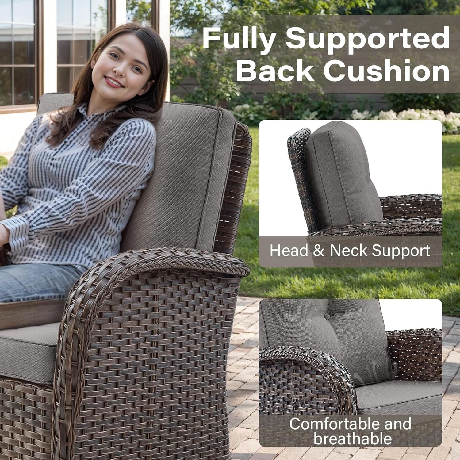 Brown Wicker Swivel Patio Set 2 Chairs Glass Table