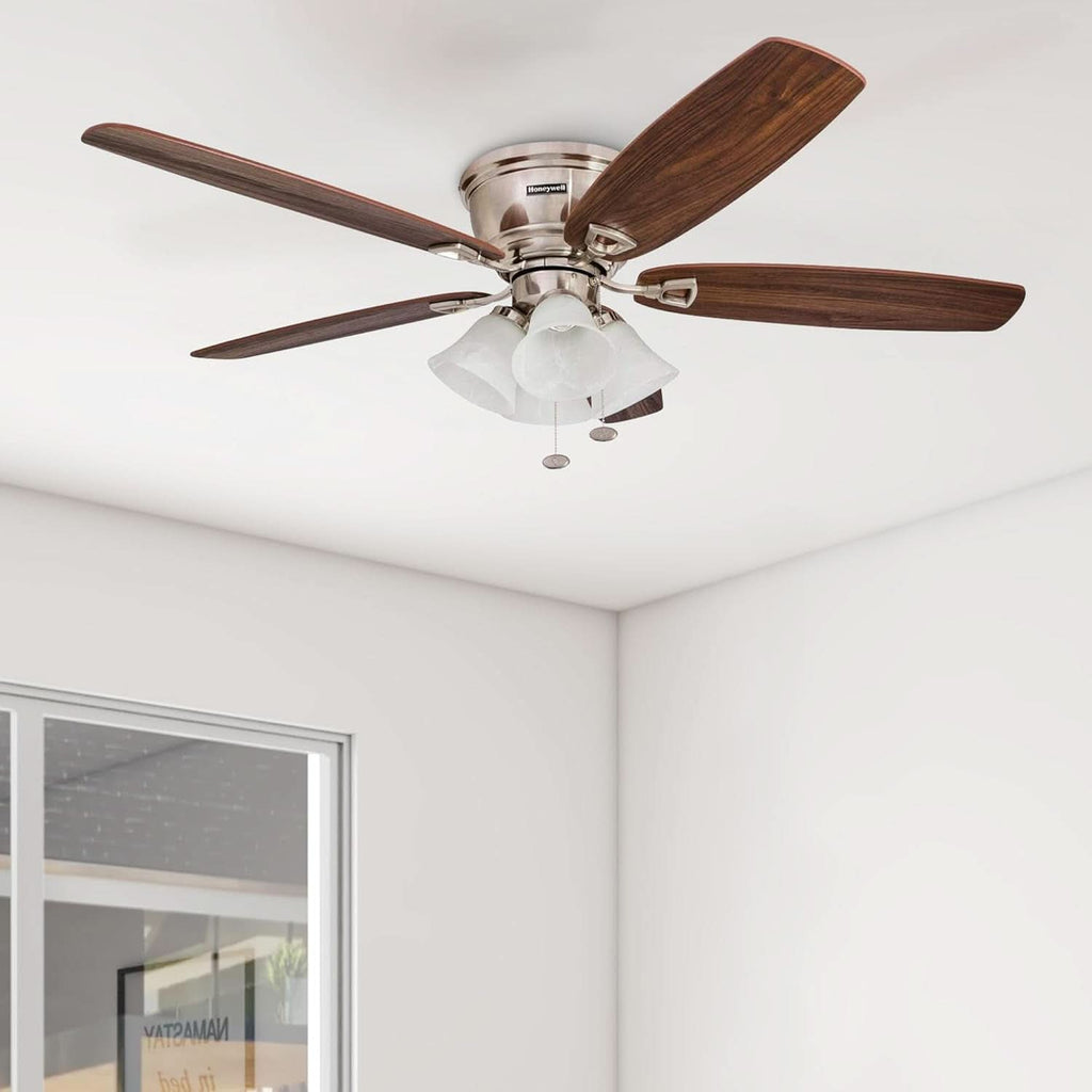 52 Inch Brushed Nickel LED Five Blade Ceiling Fan Light