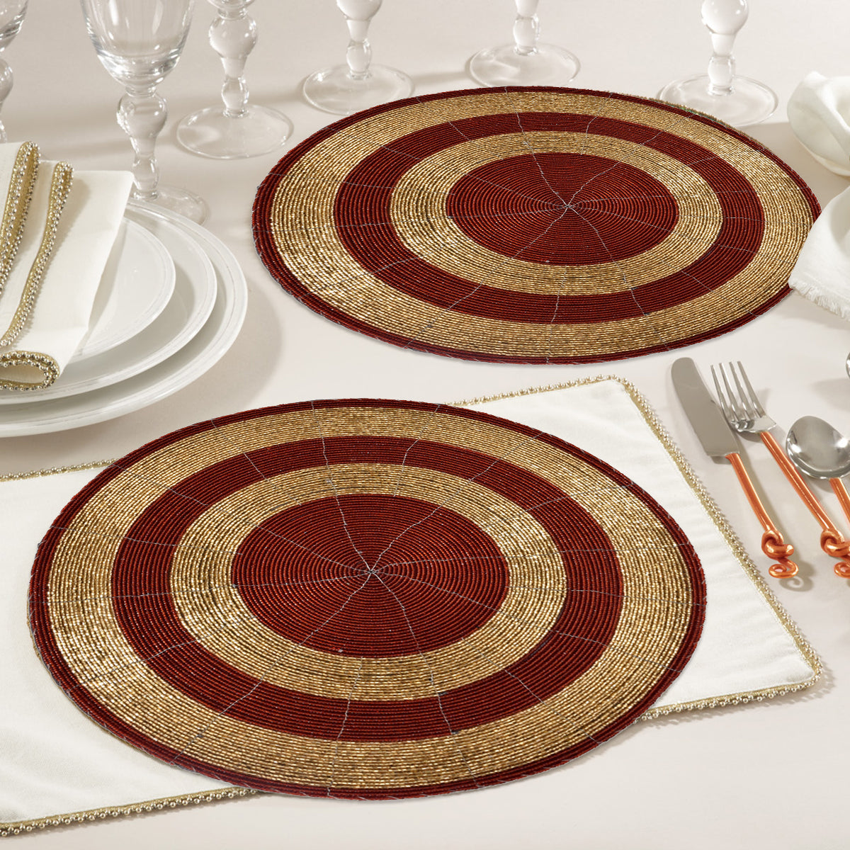 Aidden Bloom – Beaded Placemats, The Aidden Collection Artistic Decorative Dining Table Décor 14 inch