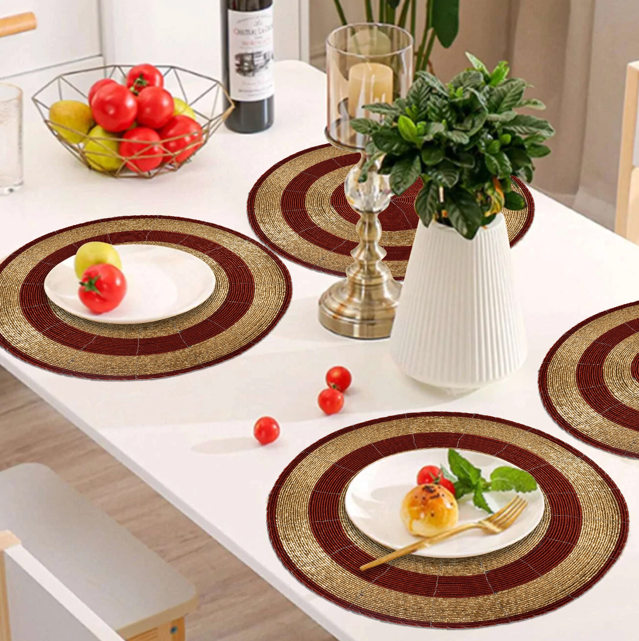 Aidden Bloom – Beaded Placemats, The Aidden Collection Artistic Decorative Dining Table Décor 14 inch
