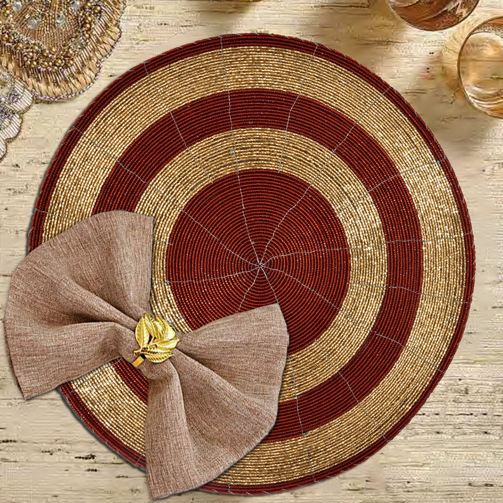 Aidden Bloom – Beaded Placemats, The Aidden Collection Artistic Decorative Dining Table Décor 14 inch