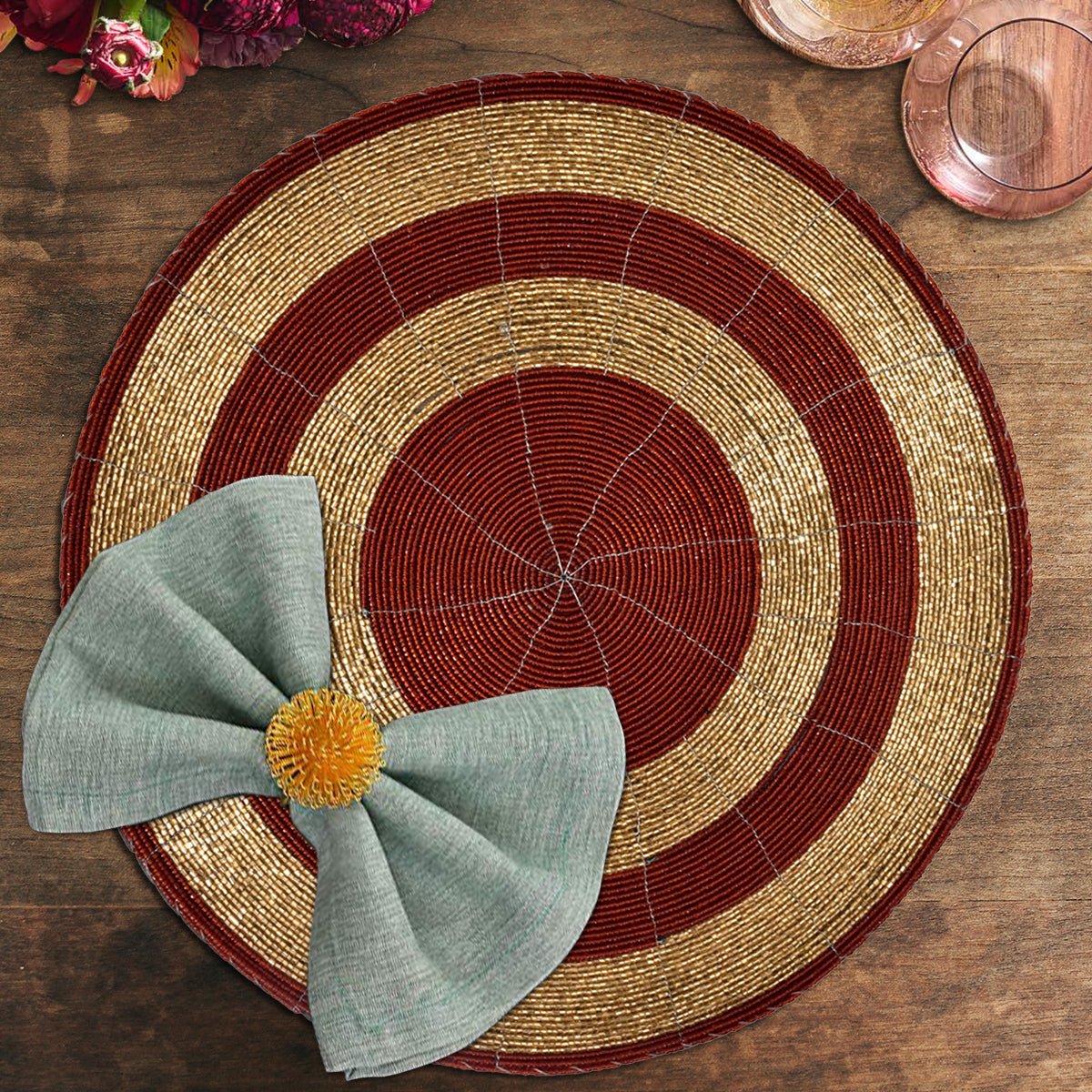 Aidden Bloom – Beaded Placemats, The Aidden Collection Artistic Decorative Dining Table Décor 14 inch