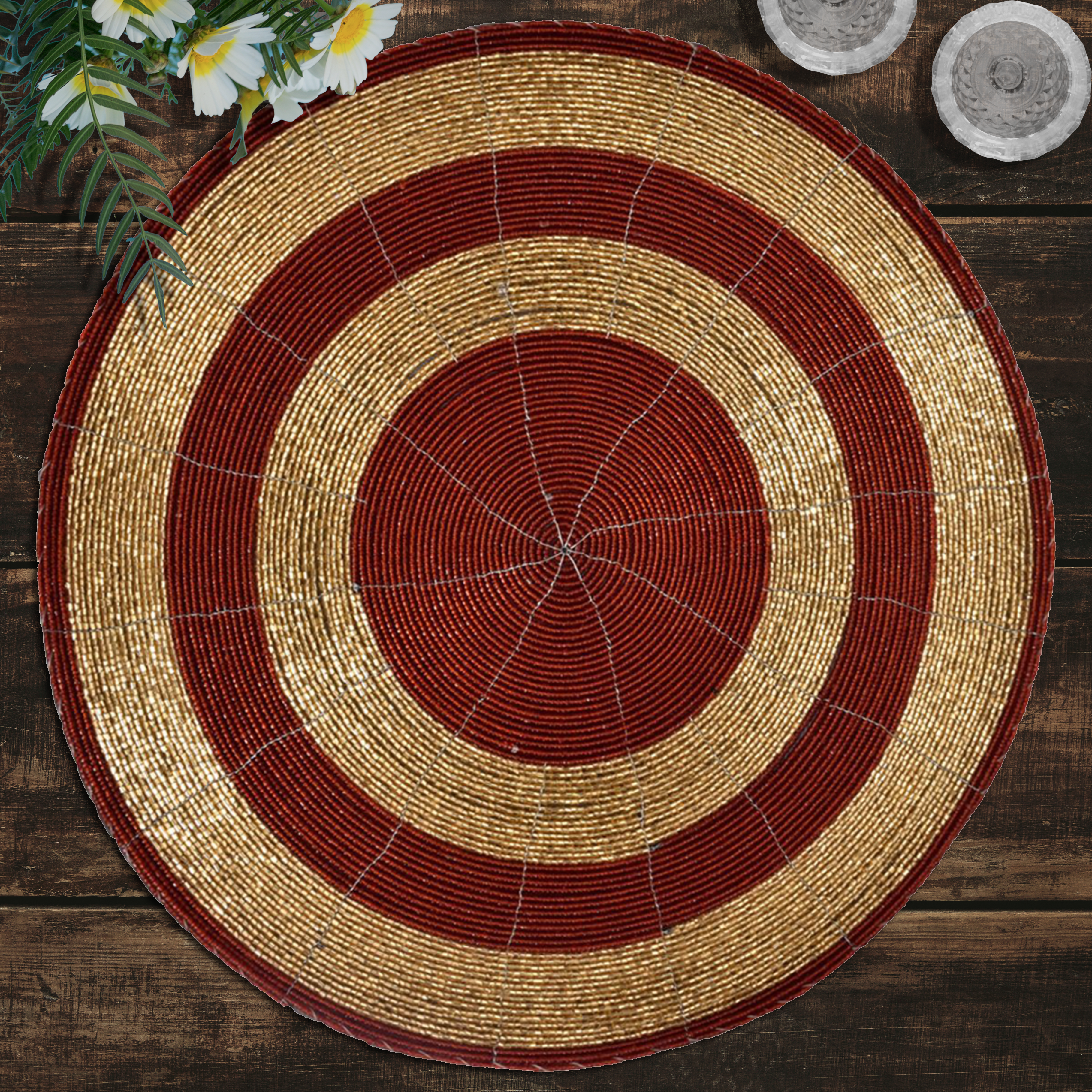 Aidden Bloom – Beaded Placemats, The Aidden Collection Artistic Decorative Dining Table Décor 14 inch