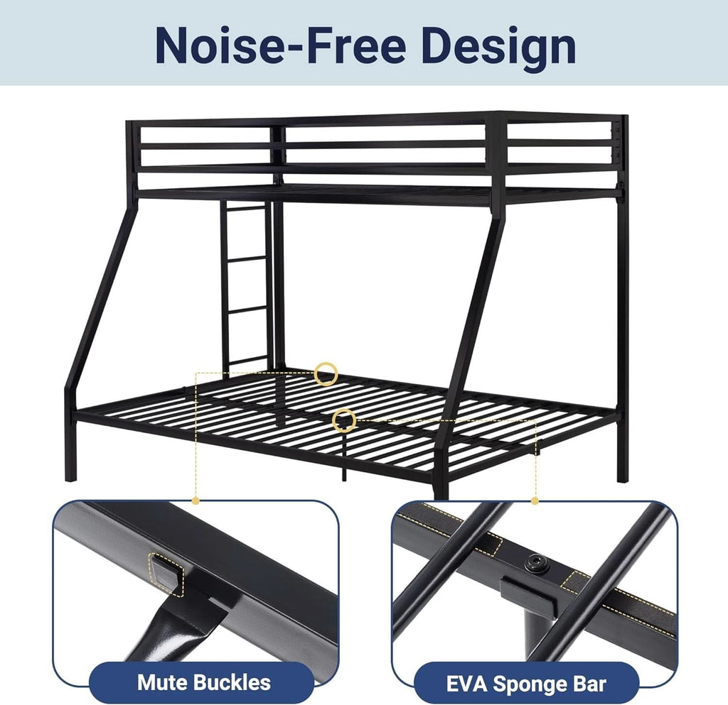 Metal Bunk Bed Twin Over Full Size With Guardrails